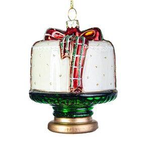 Festive Tartan Cake Christmas Glass Blown Ornament
