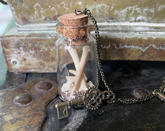 Real Bone and Gold Crystal Vial Necklace