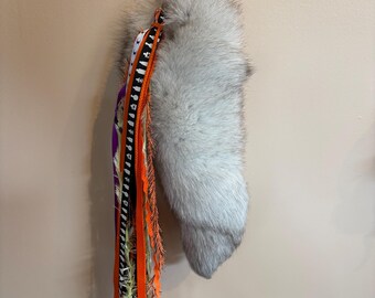 Blue Fox Tail Keychain with Handmade Accent Chain “Orion”