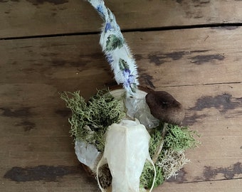 Real Mink Skull and Mushroom Hanger with Moon Charm
