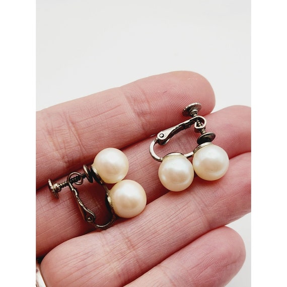 Vintage Cream Double Faux Pearl Hinged Screwback … - image 10
