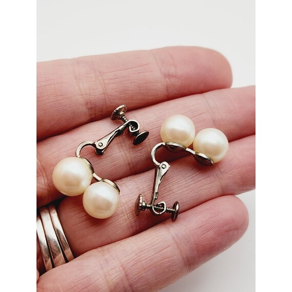 Vintage Cream Double Faux Pearl Hinged Screwback … - image 7