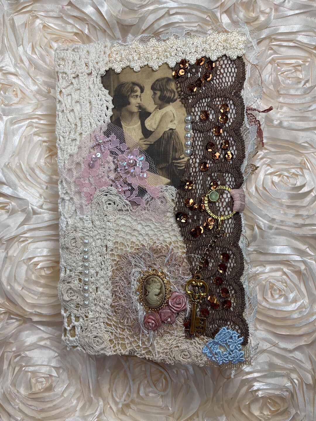 Junk Journal. Vintage Themed. Handmade and Adorned With Fabric, Lace ...