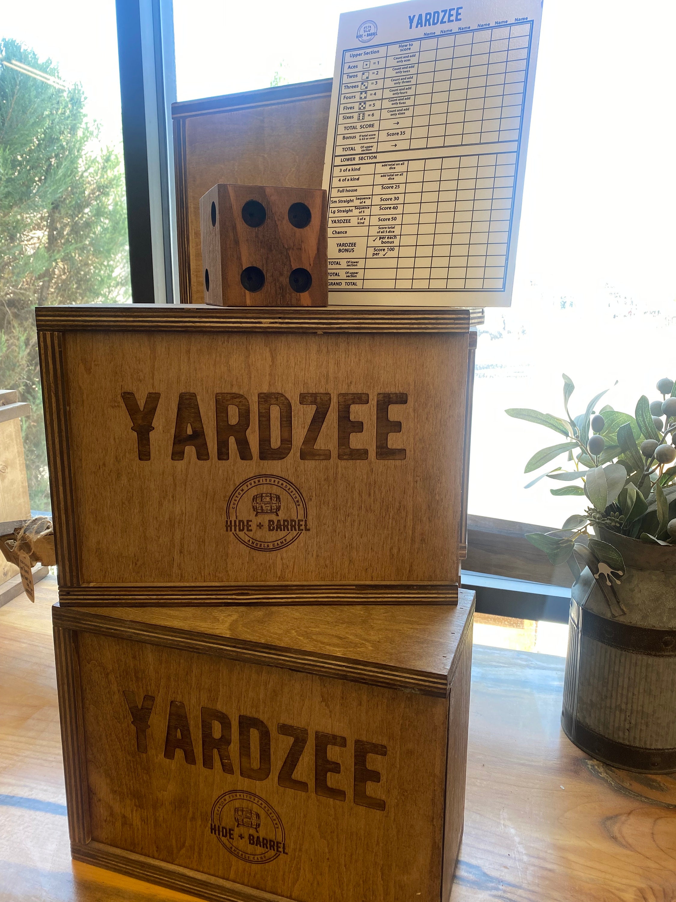 Yardzee Wood Dice Set With Dry Erase Score Board and Wood Case for