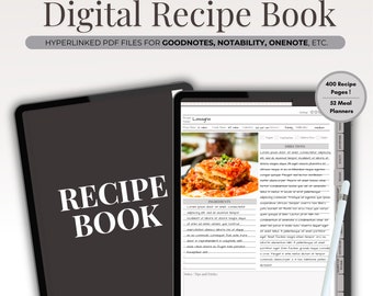 Digitales Rezeptbuch, Mahlzeitenplaner, Kücheninventar (PDF für Goodnotes & Notability)