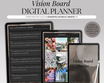 Dark Mode Vision Board Planner Book, Digital Goal Planner, Manifestation Journal, Dream Life Planner, GoodNotes Journal, iPad Template