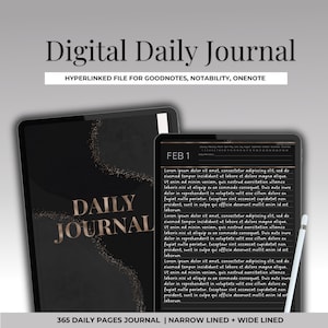 Dark Mode Digital Journal, 365 Daily Journal, Goodnotes Journal, Notability Notebook, Digital Diary
