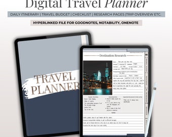 Digital Travel Planner for GoodNotes and Notability, Trip Planner and Vacation itinerary Template for iPad and Tablet, Travel Journal