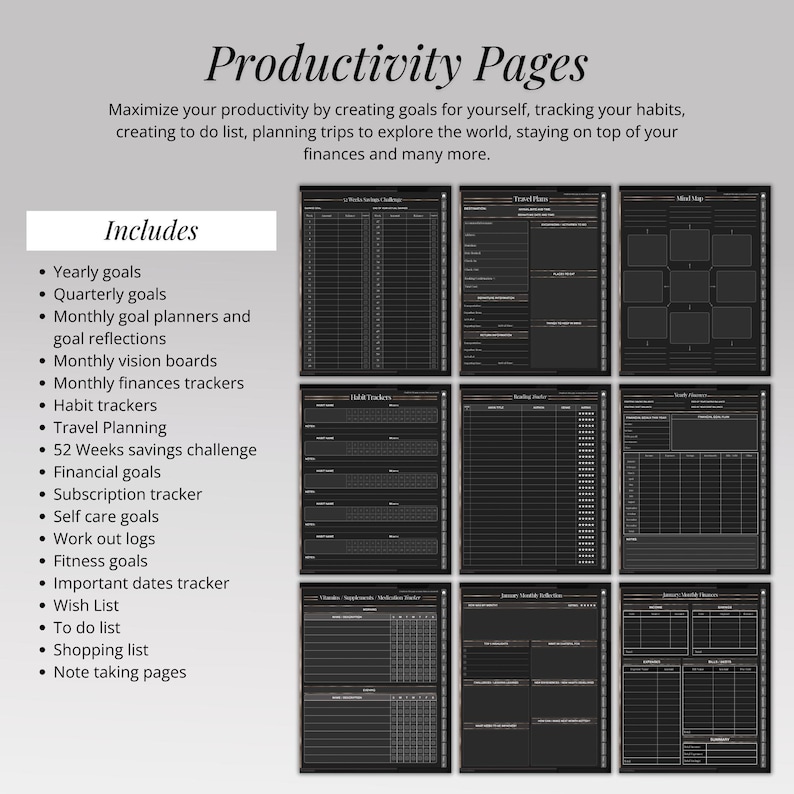 2026 Digital Daily Planner in Dark Mode for iPad and Tablet ...