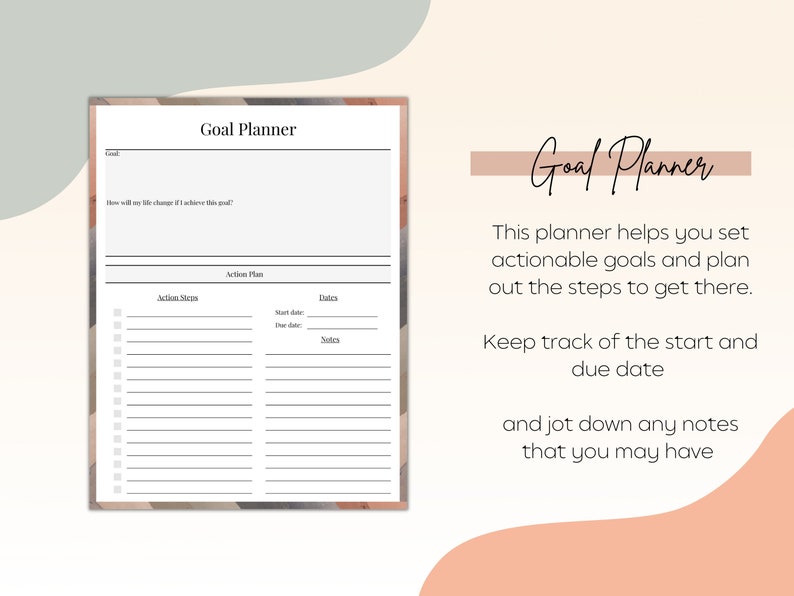 Goal Planner Goal Setting Printable Productivity Planner Etsy