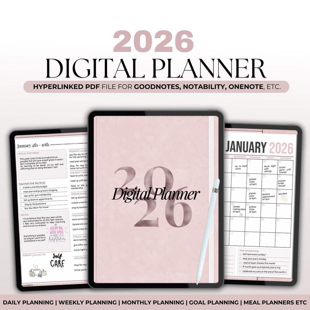 2026 Pink Digital Planner for Goodnotes and Notability | With Dated ...