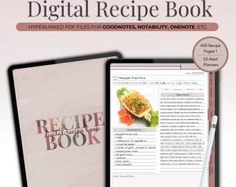 Digital Recipe Book, Hyperlinked Planner for Goodnotes, Notability (PDF Download)