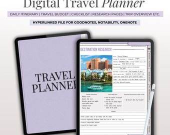 Digital Vacation Planner, Travel Planner iPad, Travel Budget, Vacation Packing List, Travel Itinerary for Goodnotes, Notability, Onenote