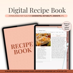 Digital Recipe Book for iPad and Tablet, Goodnotes Recipe Template, Digital Cookbook, Digital Meal Planner, Blank Recipe Pages