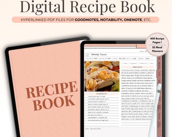 Digitales Rezeptbuch für iPad und Tablet, Goodnotes Rezeptvorlage, digitales Kochbuch, digitaler Essensplaner, leere Rezeptseiten