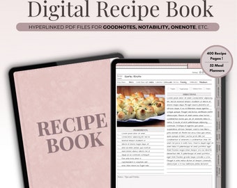 Digital Recipe Book Template, Meal Planner, Shopping List (PDF)
