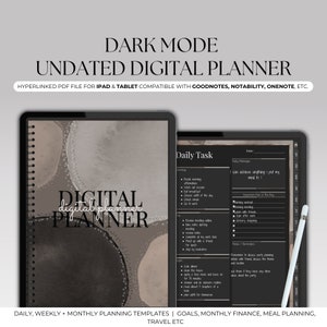 Undated Dark Mode Digital Planner for GoodNotes & Notability , Black Planner for iPad and Tablet, Aesthetic Planner, Dark Mode Daily Planner