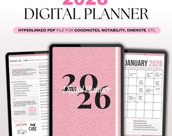 2026 Pink Digital Daily Planner for iPad and Tablet Compatible with GoodNotes and Notability