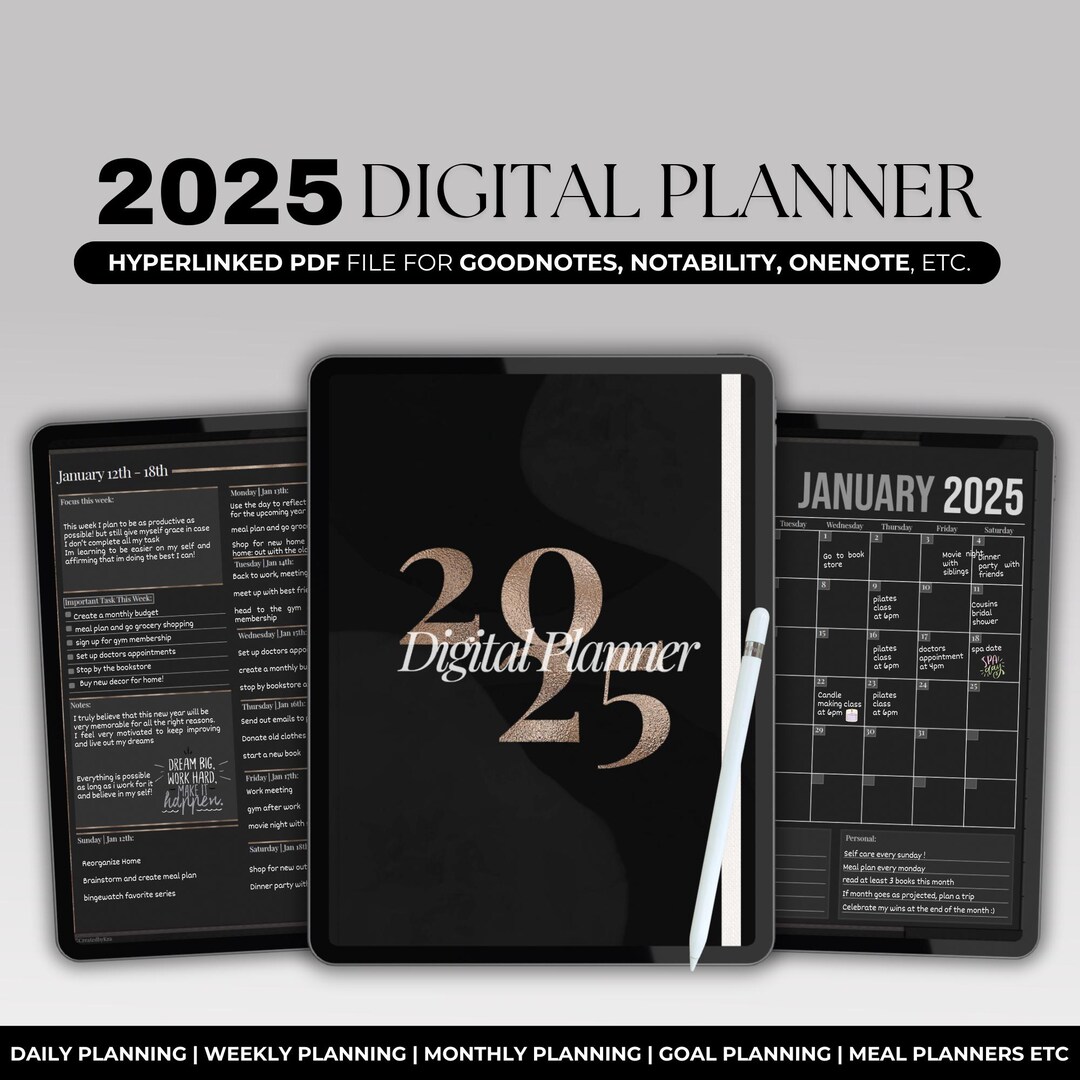 2025 Dark Mode Daily Digital Planner for iPad and Tablet, Goodnotes and ...