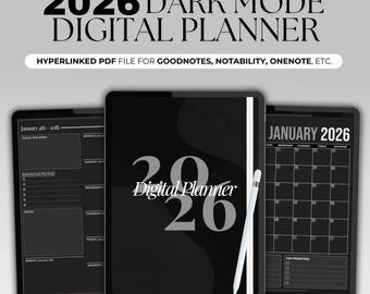 2026 Digital Planner in Dark Mode for GoodNotes and Notability, Can Be Used on iPad and Tablet
