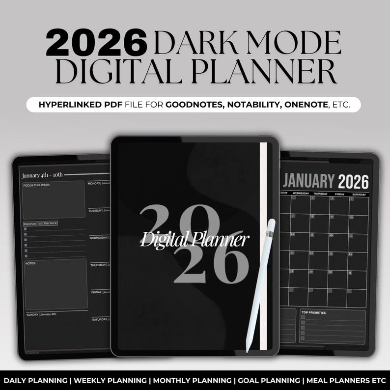 2026 Digital Planner in Dark Mode for Goodnotes and Notability, Can Be ...