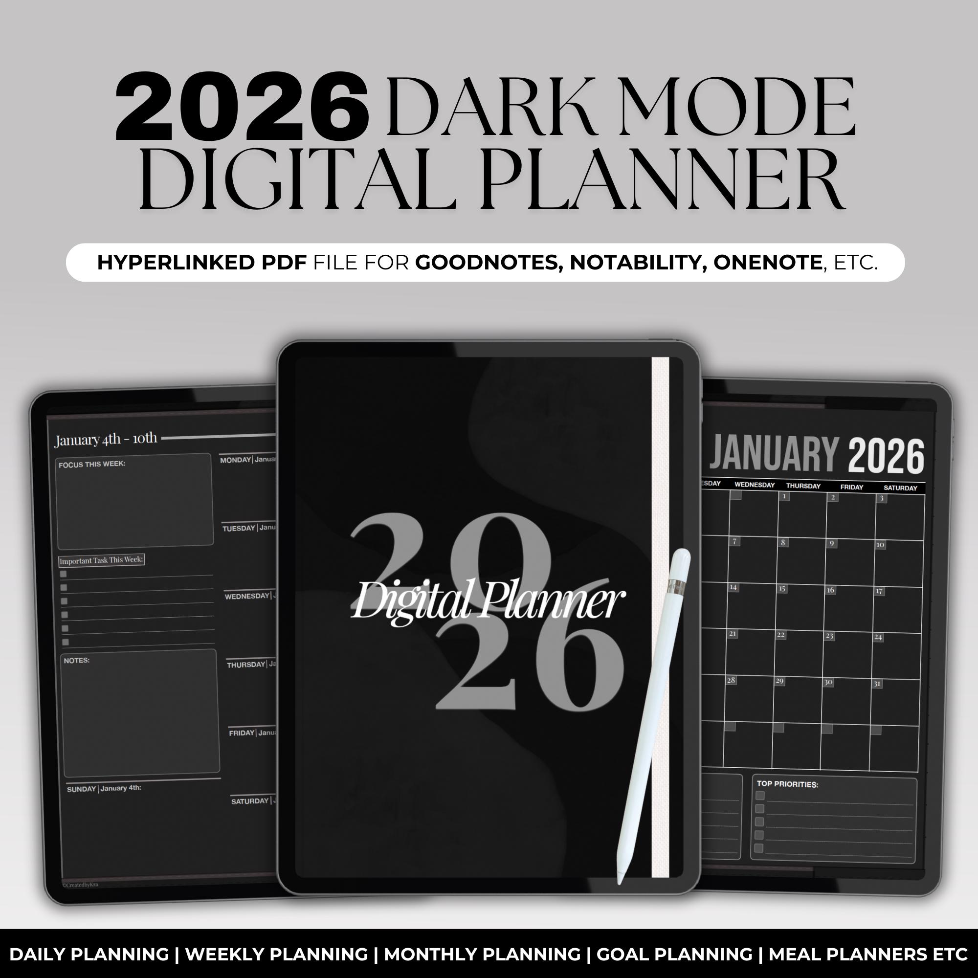 2026 Digital Planner in Dark Mode for Goodnotes and Notability, Can Be ...