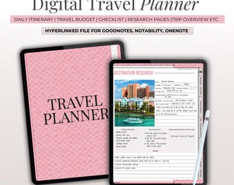 Pink Travel Planner, Vacation Digital Planner, Travel Itinerary, Trip Organizer Travel Budget, Packing List, Goodnotes Planner