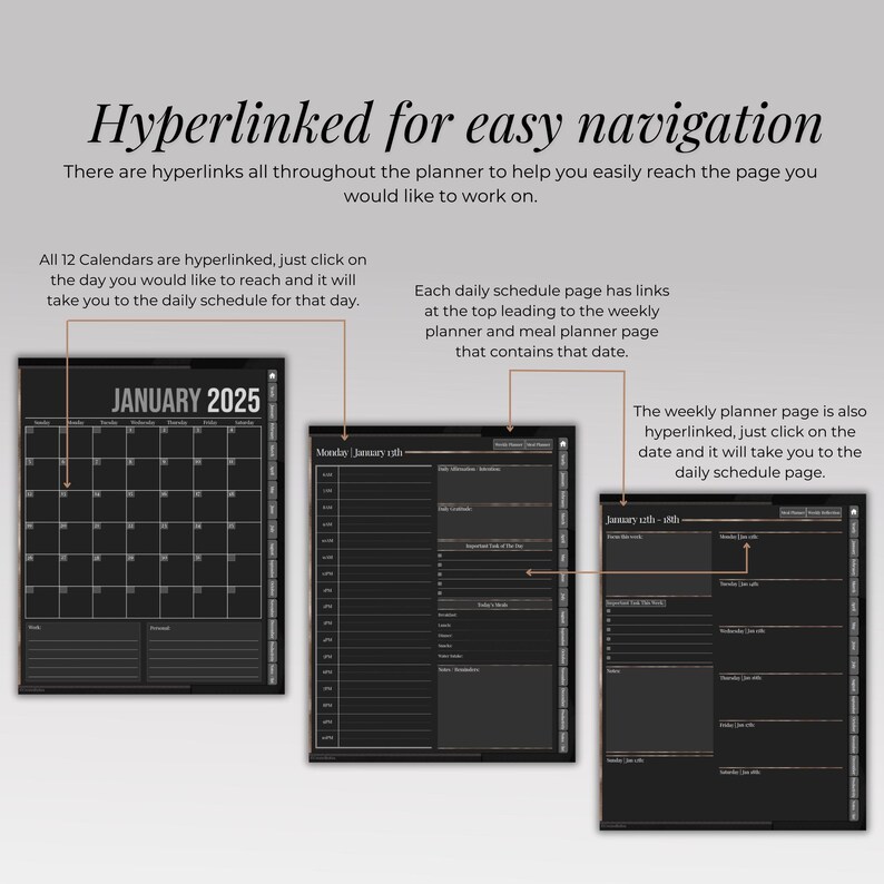 2025 Dark Mode Daily Digital Planner for iPad and Tablet, Goodnotes and ...