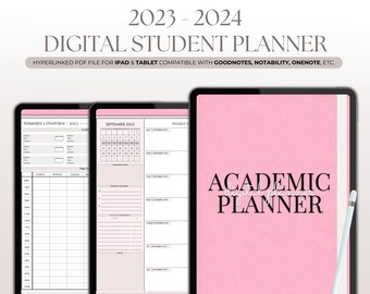 Digital Student Planner 2023 -2024, Academic Planner, School Planner, GoodNotes Study Notebook, Student Templates, Pink Digital Planner