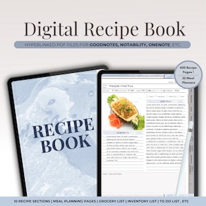 Digital Recipe Book PDF, Goodnotes Recipe Template iPad Recipe Book, Digital Cookbook, Meal Planner, Kitchen Inventory, Shopping List
