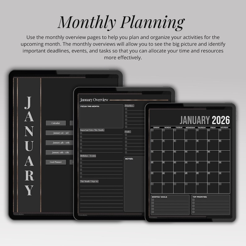 2026 Digital Daily Planner in Dark Mode for iPad and Tablet ...