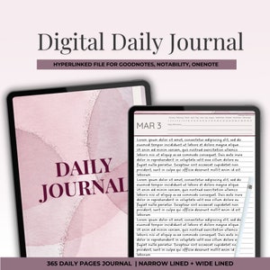 365 Digital Daily Journal with Hyperlinks, iPad Notebook Goodnotes Journal, Digital Diary, Narrow and Wide Lined Pages
