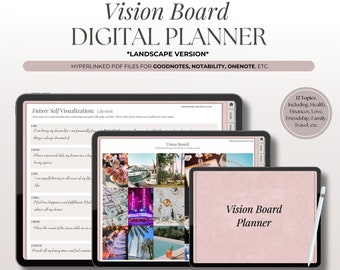 Pink Digital Vision Board, Goodnotes Planner, Manifestation Journal (PDF)