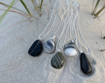 Beach Stone Necklace| Beach Pebble Necklace| Raw Stone Necklace| Cape Cod Beach Necklace| Sterling Silver| Gold| Beach Jewelry| Gifts| Rock