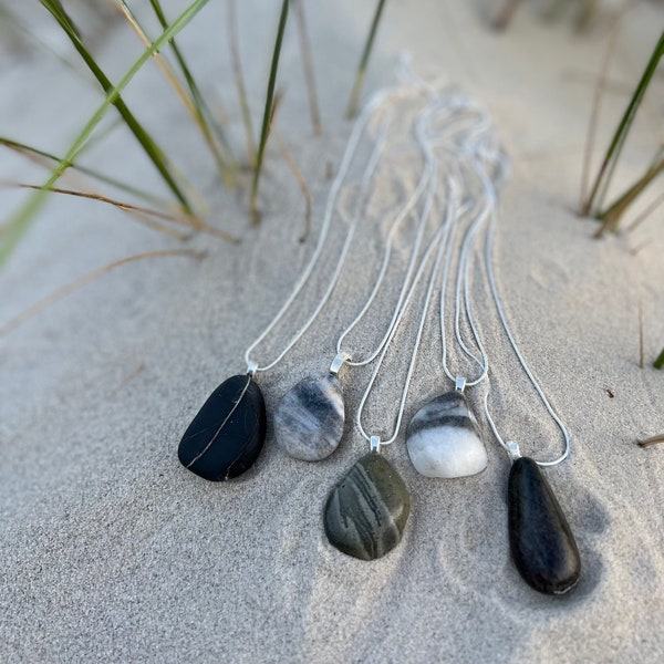 Beach Stone Necklace| Beach Pebble Necklace| Raw Stone Necklace| Cape Cod Beach Necklace| Sterling Silver| Gold| Beach Jewelry| Gifts| Rock