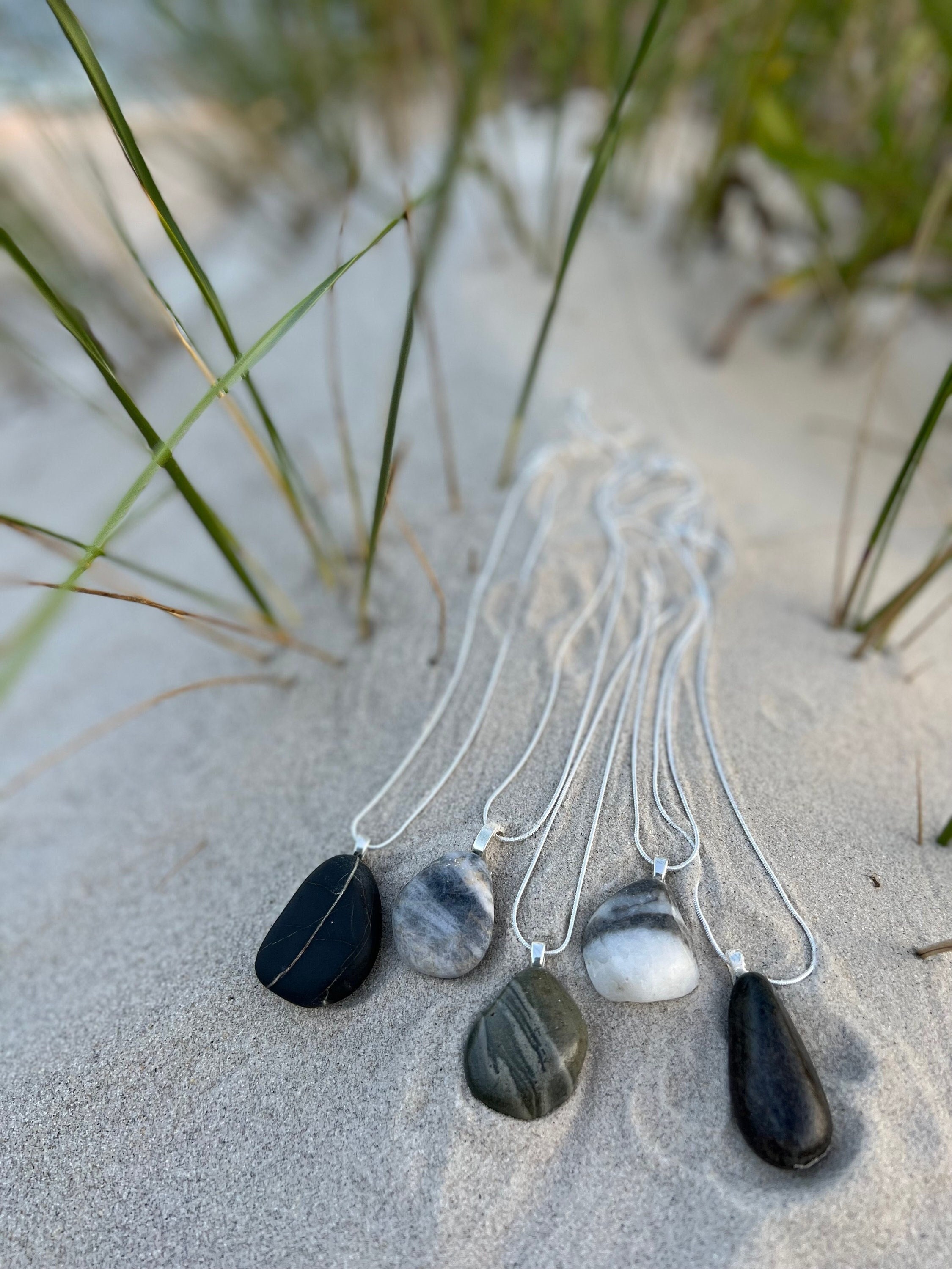 Coastal Stone Chain Link Pendant Necklace
