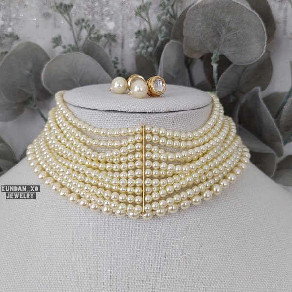 SABYASACHI INSPIRED Kundan Jewelry Gold Neutral Layered VICTORIAN Pearl Necklace Trending Indo-western Bollywood Indian Bridal Modern Glam