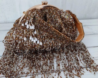 Best FRINGE BAG, Rose gold bag, High quality, Indian wedding, Gift for her, Bridal purse, Special occasion, Gold lengha, Hand embroidery