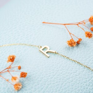 14K Solid Gold Initial Necklace, Sideways Initial Necklace, Personalized Gifts for Her, Christmas Gifts for Babies, Gifts for Best Friend