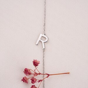 14K Solid Gold Initial Necklace, Christmas Gifts for Mother In Law, Personalized Gifts for Mom, Sideways Initial Necklace for Her