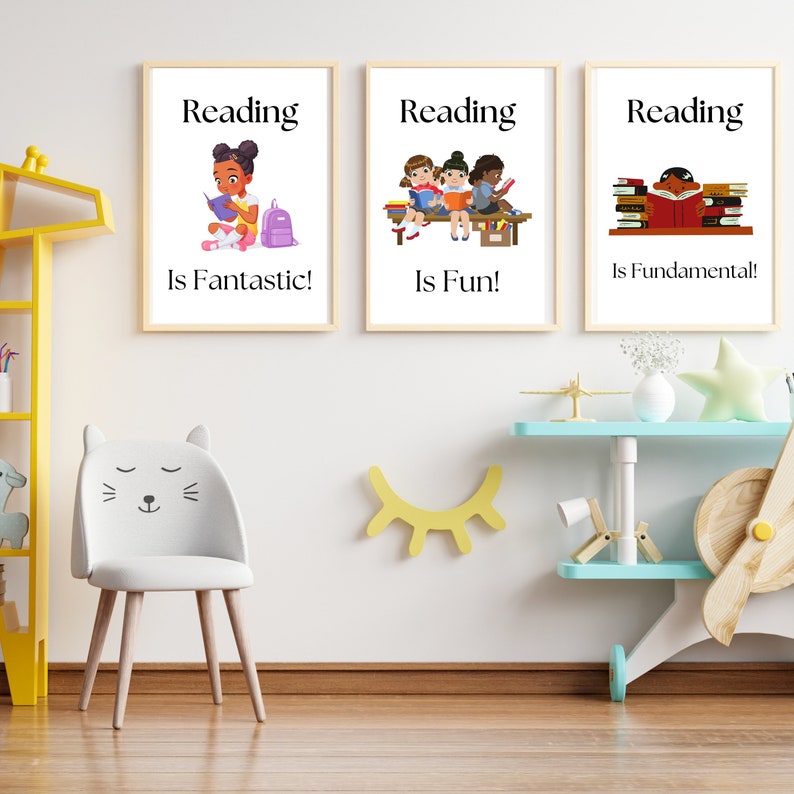 Reading Books Wall Art Children's Wall Art Kid's Etsy