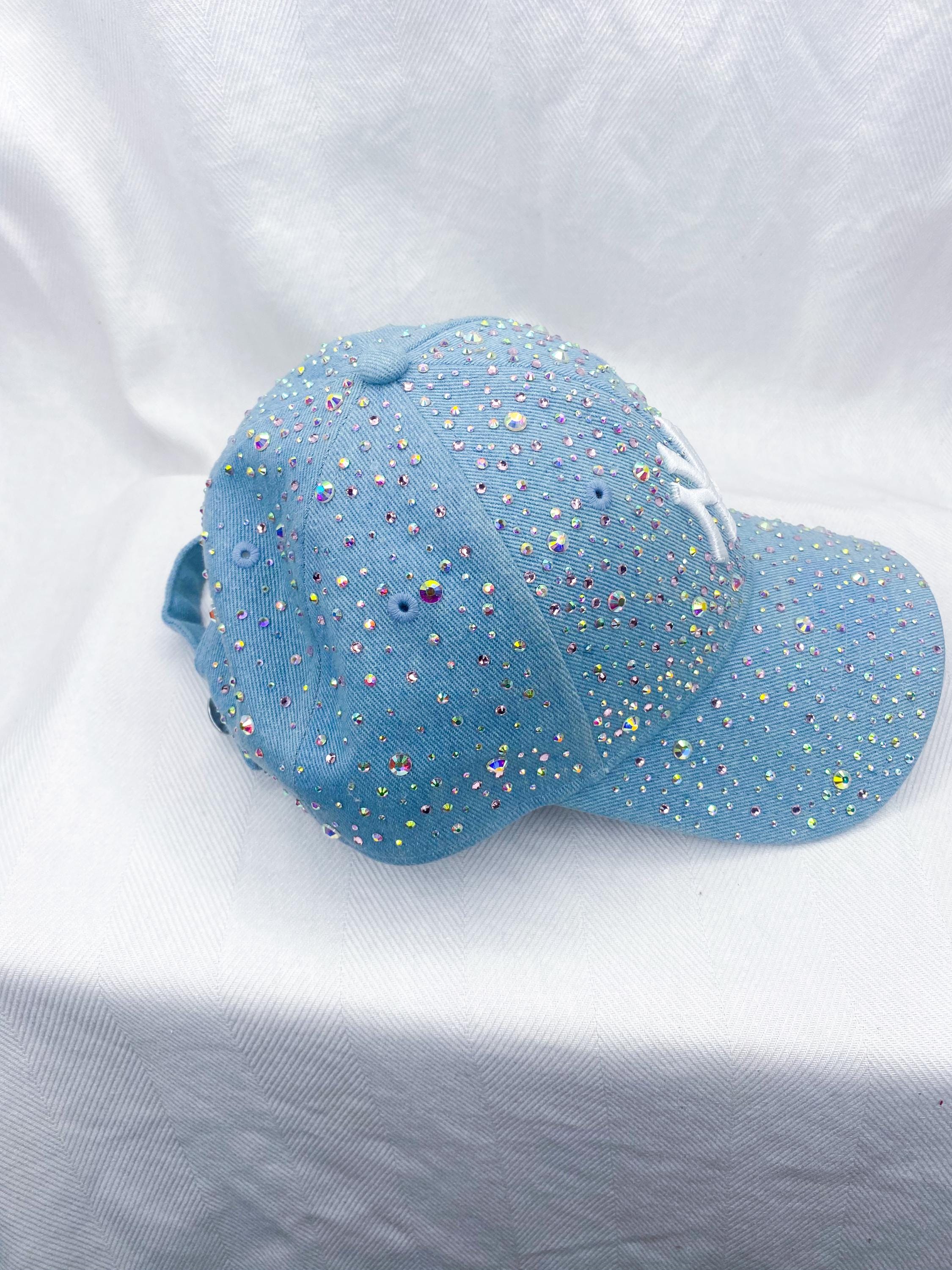 Embellished NY Baseball Cap in Light Denim Blue New York Yankees Light Blue Denim Stitch Women main image 2
