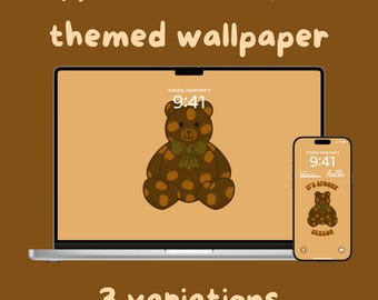 Fall Teddy Bear Hand-Drawn Wallpaper: Phone & Desktop (Digital Download)