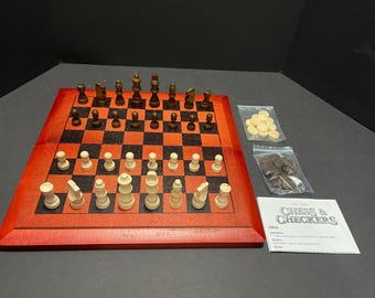 Wooden Chessmen with BLOOD RED BOARD - Chess / Checker Set