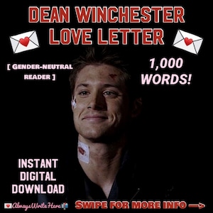 Carta de amor de Dean Winchester - Descarga digital instantánea [SFW] [Lector neutral en cuanto al género] - 1000 PALABRAS - Romántico