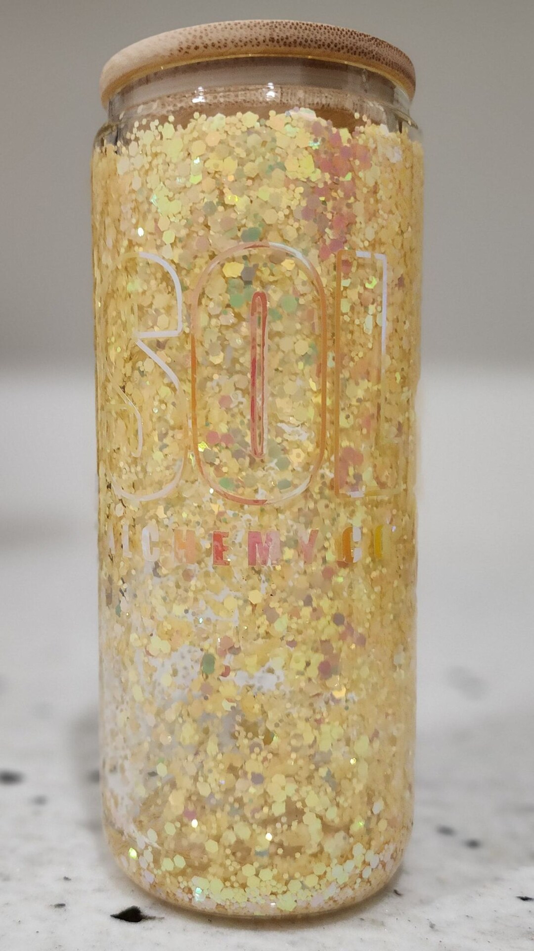 Yellow Sol Snow Globe Glass Can With Mica Glitter Resin Overlay Etsy