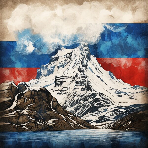 Majestic Mountain Peak Canvas Print - Flag-Inspired Alpine Art - Expressive
