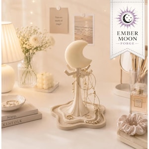 Moon Jewelry Holder, Organizer with Eyeglass Stand and Celestial Design