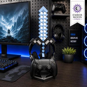 Pixel Sword Gaming Headset Stand, Controller Holder & Cable Organizer