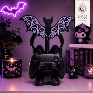 Stojak na słuchawki Bat z uchwytem na kontroler, organizer do gier Pastel Goth